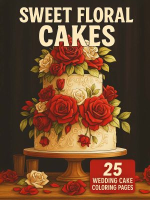 Sweet Floral Cakes – 25 Wedding Cake Coloring Pages